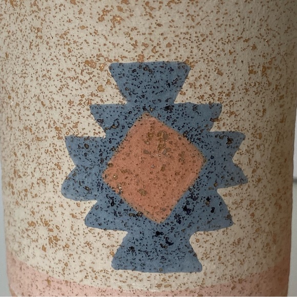 Aztec Creamer Sugar Pottery Sand Art Native American Pastel Blue Rust Orange EUC - Picture 5 of 16